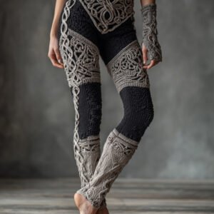 Vintage Viking Celtic Knot Art Knit Jacquard Cozy Leggings