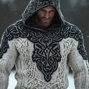 Men's Viking Inspired Celtic Wolf Cozy Hooded Sweater