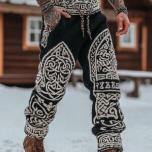 Men's Viking Tribal Celtic Geometry Pattern Art Cozy Knit Pants