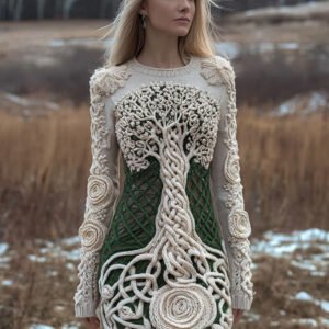 Viking Tree Of Life Vintage Cozy Knit Sweater Dress