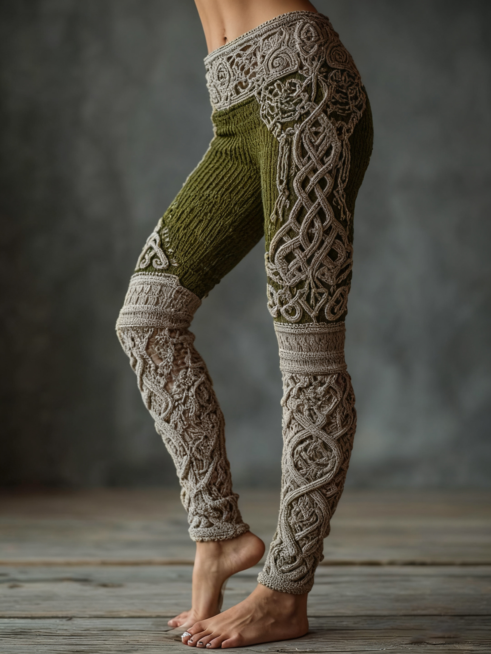 Vintage Viking Celtic Knit Art Knit Jacquard Cozy Leggings - Image 3