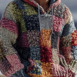Men's Retro Geometric Knitted Warm Hooded Sweater