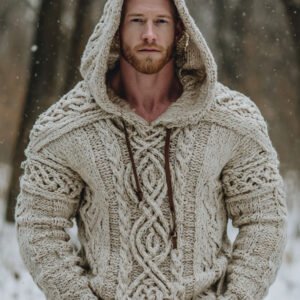 Vintage Fairman Island Celtic Knot Art Jacquard Thick Warm Hooded Sweater