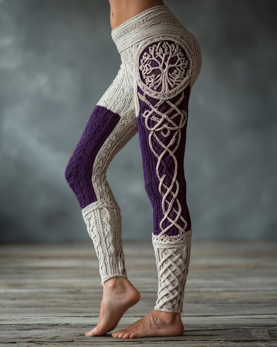 Vintage Viking Tree Of Life Celtic Knot Art Knit Jacquard Cozy Leggings - Image 5