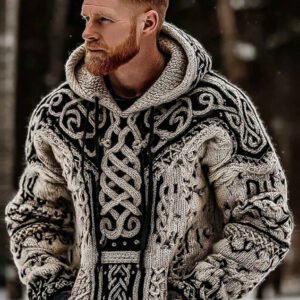 Men's Viking Celtic Knot Color Block Cozy Casual Hooded Sweater