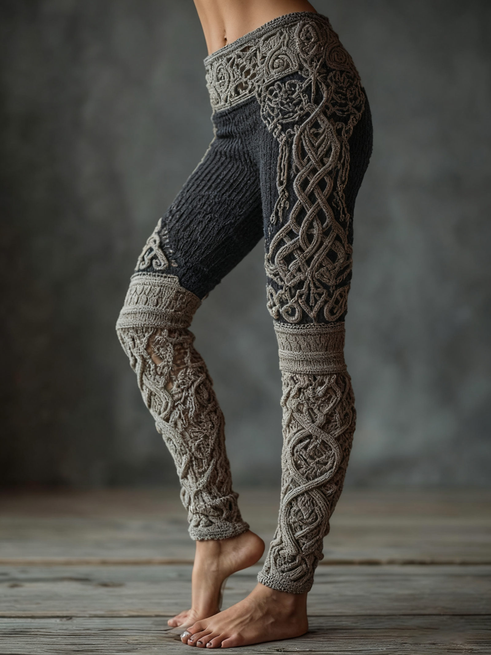 Vintage Viking Celtic Knit Art Knit Jacquard Cozy Leggings - Image 4