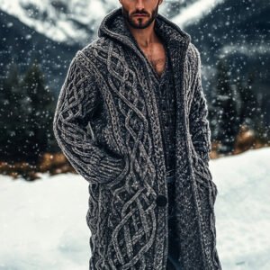 Men's Viking Complex Celtic Knot Pocket Mid-length Cardigan Sweater
