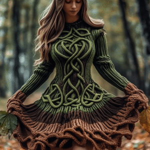 Women's Celtic Knotted Gradient Contrasting Colors Sweater Dress