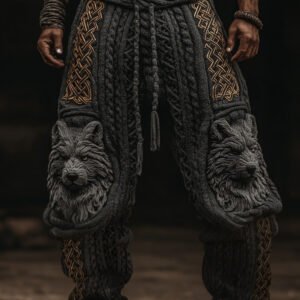 Men's Vintage Viking Wolf Celtic Knot Cozy Chunky Knit Sweatpants