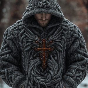 Men's Viking Celtic Dragon Chunky Hooded Sweater