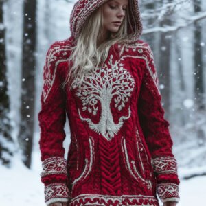 Christmas Viking Tree Of Life Women's Knit Hooded Mini Dress