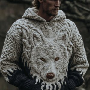 Men's Viking Style Wolf Headed Hooded Sweater