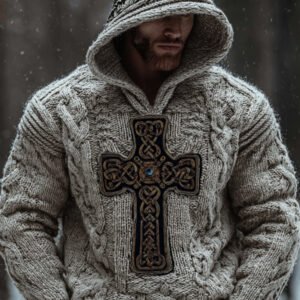 Men's Viking Celtic Vintage Beige Hooded Sweater