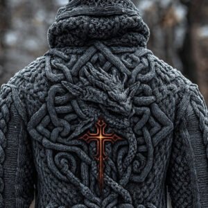 Men's Vintage Viking Celtic Dragon Chunky Hooded Sweater