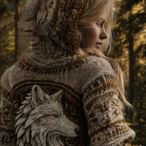 Viking Retro Style Wolf Element Women's Hooded Knit Sweater