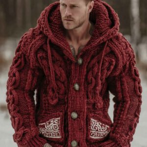 Men's Viking Tribal Art Jacquard Button Cozy Cardigan Sweater