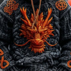Men's Vintage Viking Celtic Dragon Chunky Hooded Sweater
