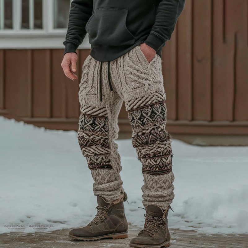 Men's Viking Tribal Geometry Pattern Art Knit Pants - Image 2