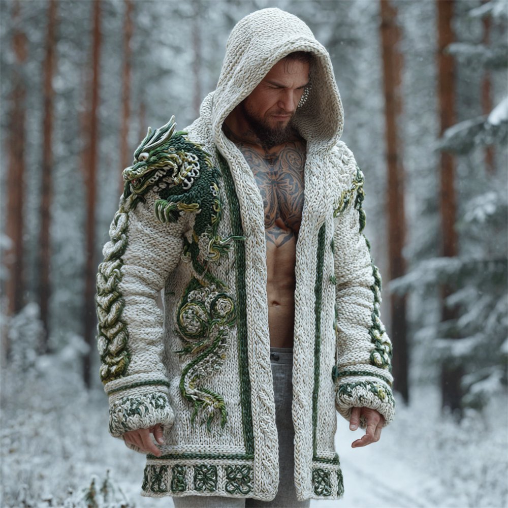 Viking Dragon Totem Men's Knit Hooded Cardigan - Image 2