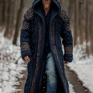 Men's Viking Celtic Knot Art Pocket Mid-length Cardigan Sweater