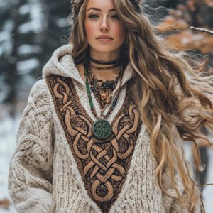 Women's Viking Celtic Knot Cozy Warm Knit Hooded Sweater