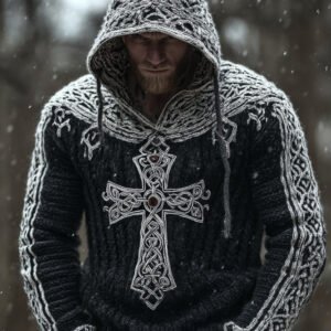 Men's Viking Style Celtic Cross Hooded Sweater