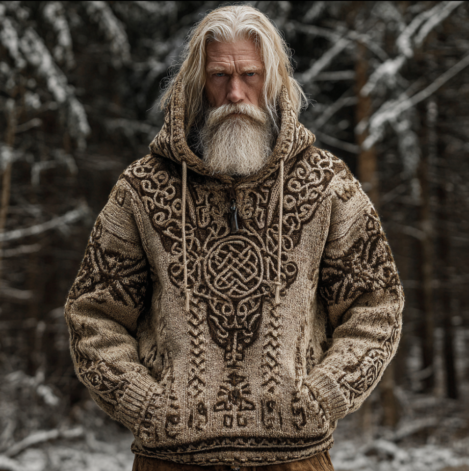 Viking Retro Men's Hooded Thick Sweater - Image 2