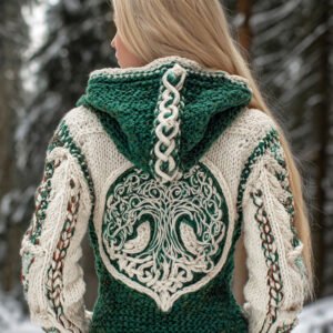 Viking Celtic Tree Knit Art Women's Hooded Sweater