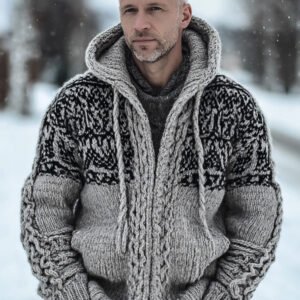 Men's Vintage Casual Viking Knit Hooded Sweater