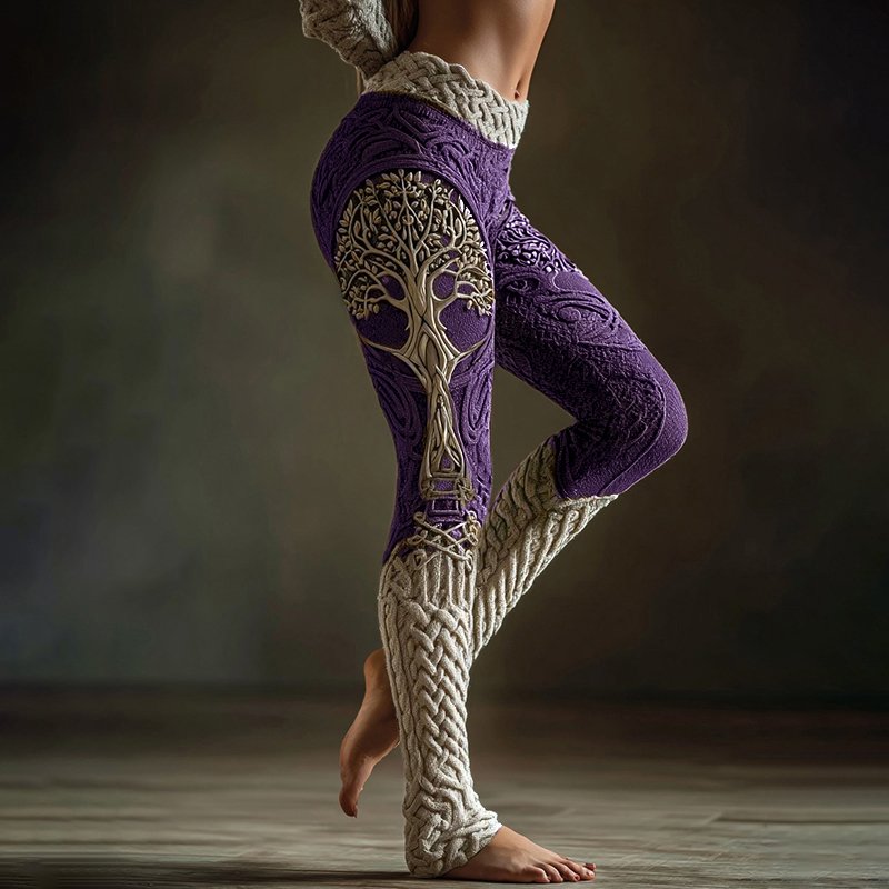 Vintage Viking Tree Of Life Celtic Knot Art Knit Cozy Leggings - Image 5