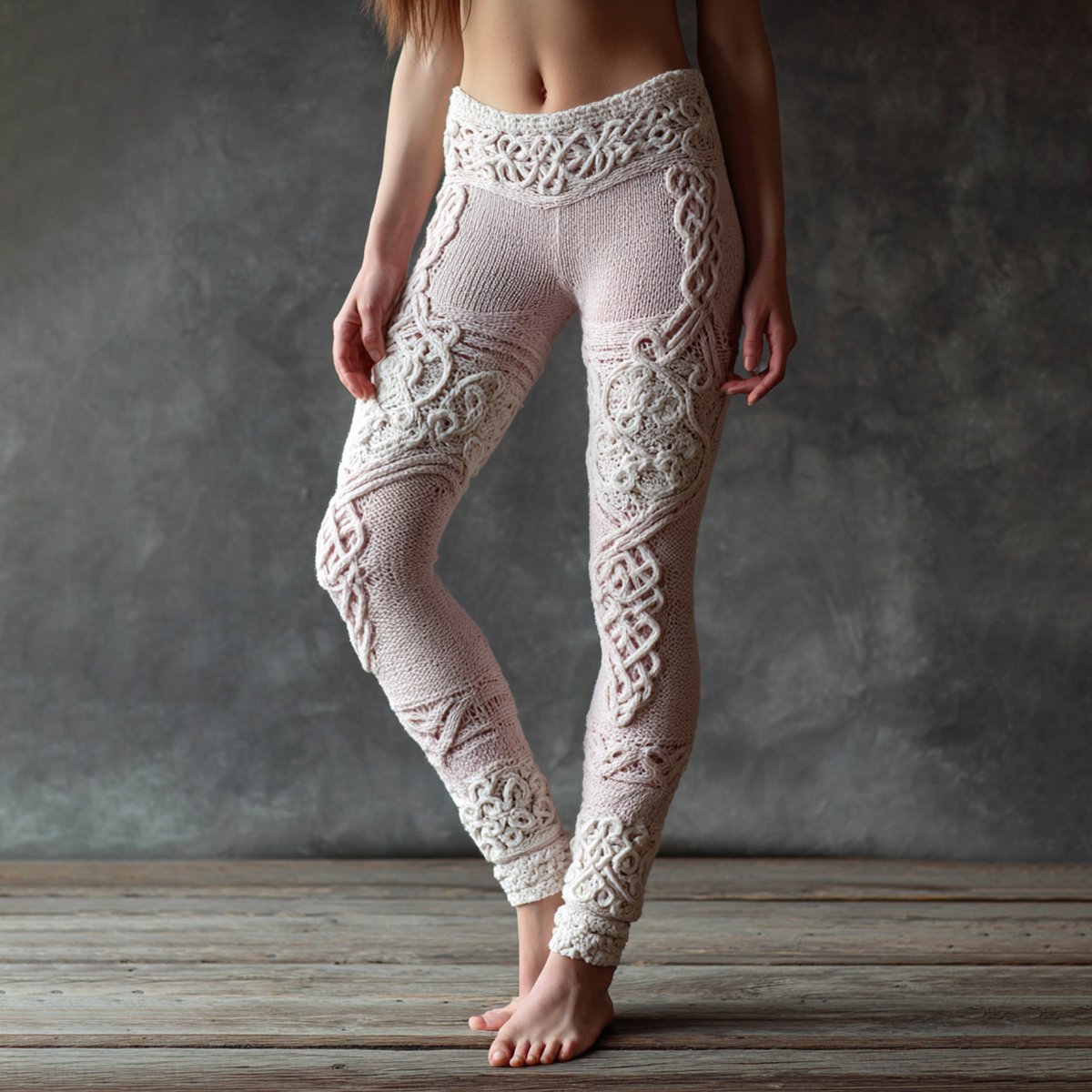Vintage Viking Celtic Knot Knit Jacquard Cozy Leggings - Image 2