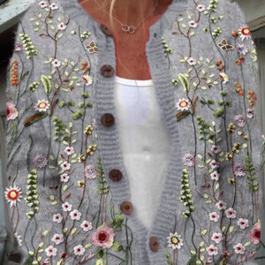 Floral Embroidery Pattern Buttoned Cardigan Sweater