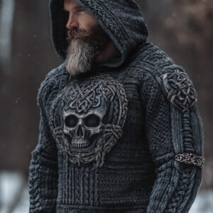 Viking Skull Men's Chunky Knit Hooded Sweater