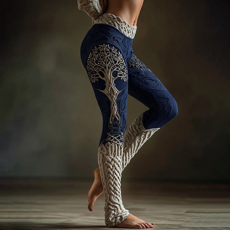 Vintage Viking Tree Of Life Celtic Knot Art Knit Cozy Leggings - Image 4