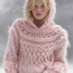 Women's Pink Cable Knit Warm Hooded Sweater
