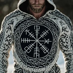 Men's Viking Compass Vegvisir Chunky Hooded Sweater