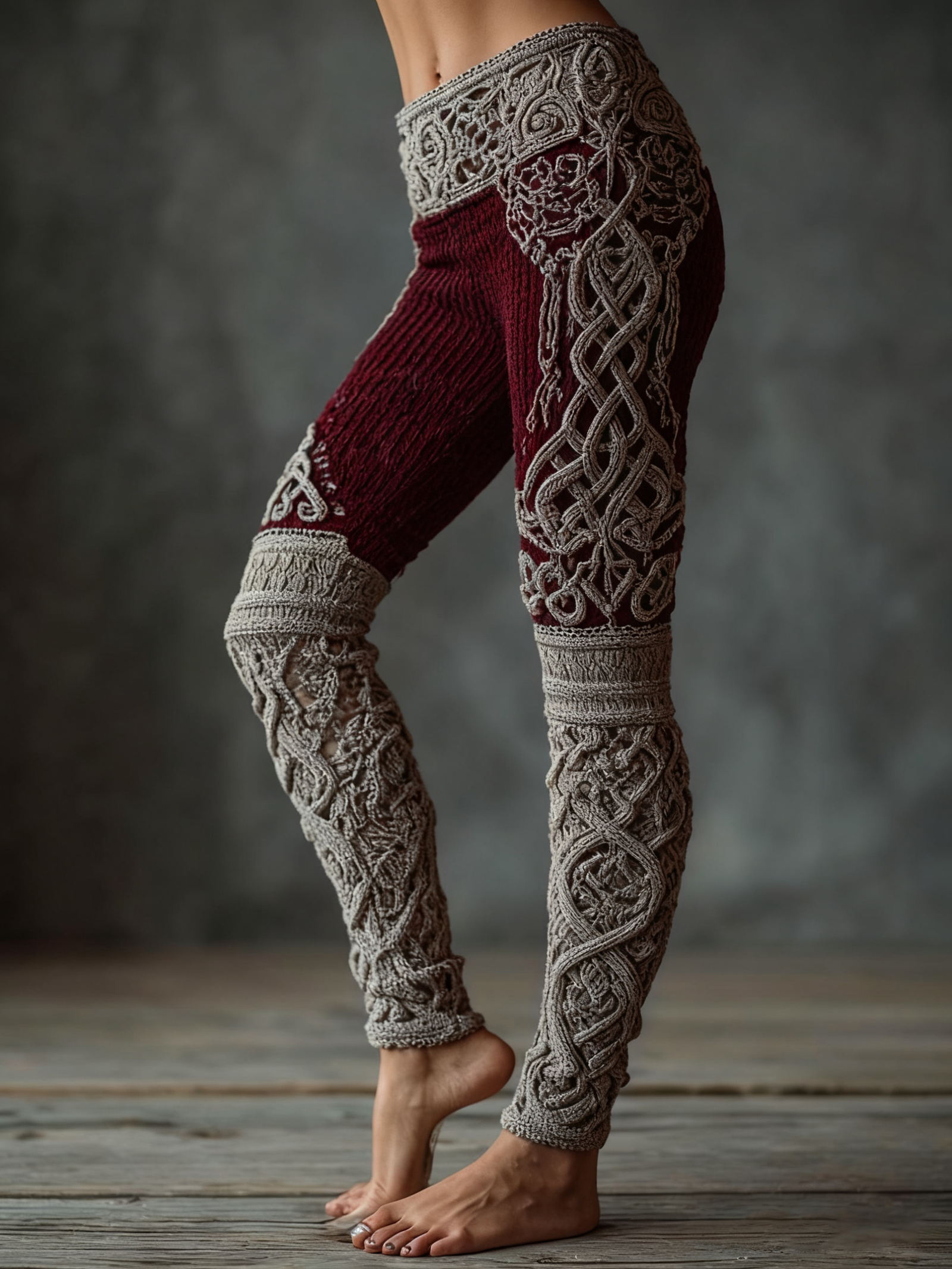 Vintage Viking Celtic Knit Art Knit Jacquard Cozy Leggings - Image 6