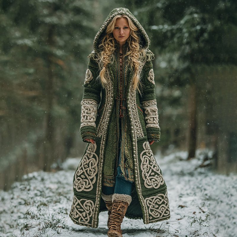 Women's Celtic Knot Irish Art Hooded Knit Cardigan - Image 2