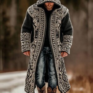 Men's Viking Celtic Knot Colorblock Mid-length Cardigan Sweater