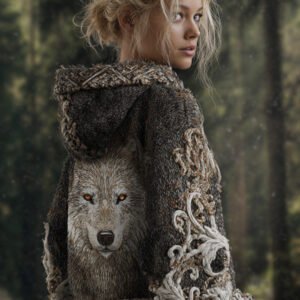 Viking Retro Style Wolf Element Women's Hooded Knit Sweater