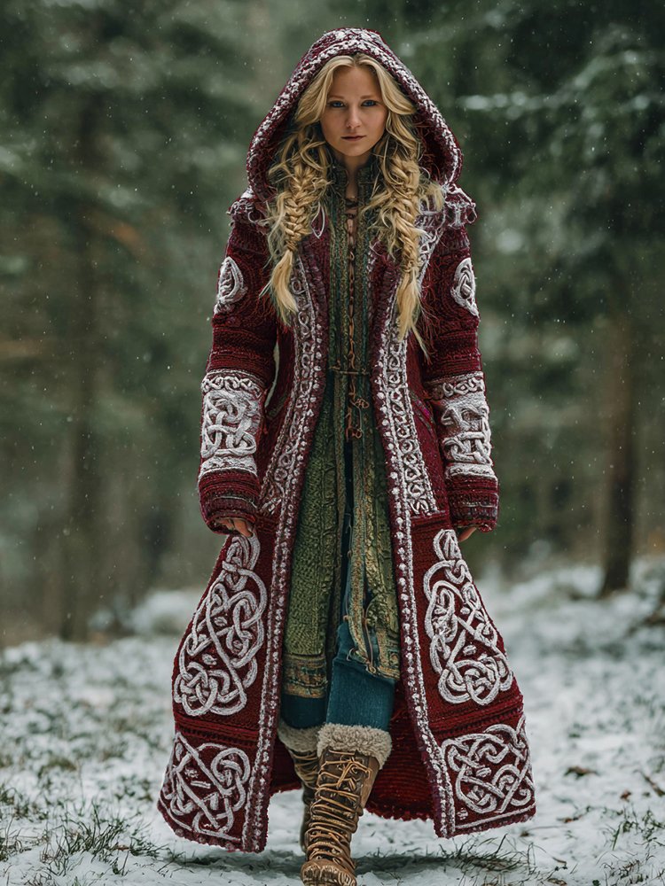 Women's Celtic Knot Irish Art Hooded Knit Cardigan - Image 4