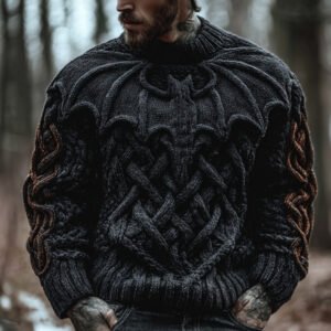 Men's Halloween 3d Embroidered Bat Dark Wind God Secret Thick Needle Sweater