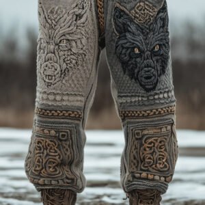 Men's Vintage Celtic Wolf Viking Cozy Knit Sweatpants