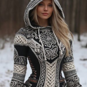 Women's Vintage Viking Celtic Knot Vegvisir Rune Knit Sweater