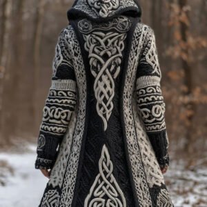 Women's Vintage Viking Celtic Knot Knit Long Sweater Jacket