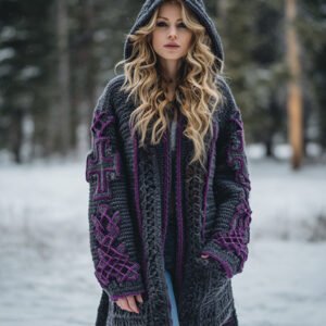Women's Viking Celtic Knot Art Warm Knit Hooded Jacket