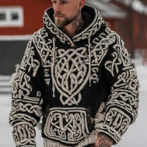 Men's Viking Celtic Pattern Art Cozy Knit Hooded Sweater