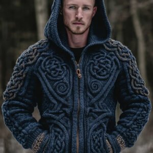 Men's Viking Celtic Jacquard Chunky Sweater Cardigan
