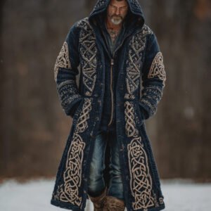 Men's Viking Celtic Knot Art Mid-length Chunky Knit Cardigan Sweater