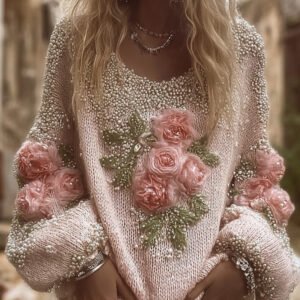 Women's Flower Vintage Round-neck Thick Sweater